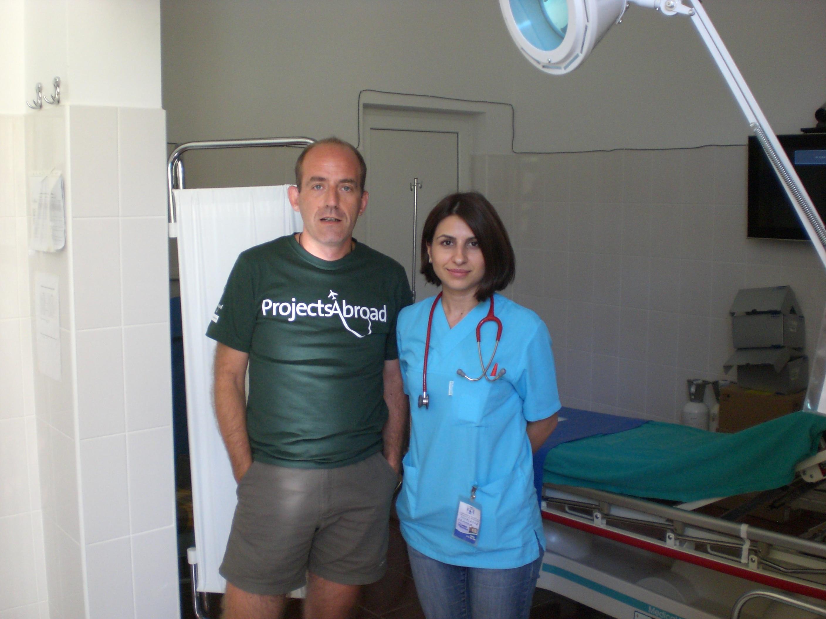 An Italian medical internship student in Romania taking a picture with local doctor after gaining valuable medical work experience with Projects Abroad. An Italian intern taking a picture with a local doctor after his medical internship in Romania gining work experience with Projects Abroad.